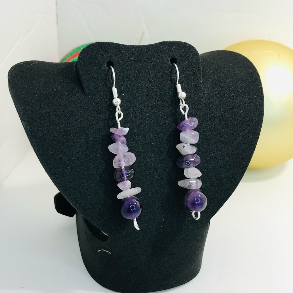 Handmade amethyst dangle earrings 2” gemstone drop earrings